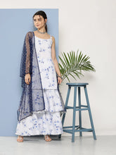 Women's White Floral Printed Sequined Sharara Set With Dupatta-AHTUDUSH-COMBO-618-ICH